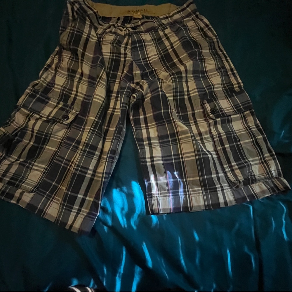 Classic Blue Plaid Cargo Shorts for Men